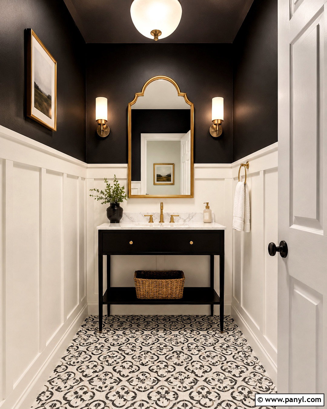 White Board And Batten With Black Powder Room Wall - 20 White Board And Batten With Black Wall Ideas