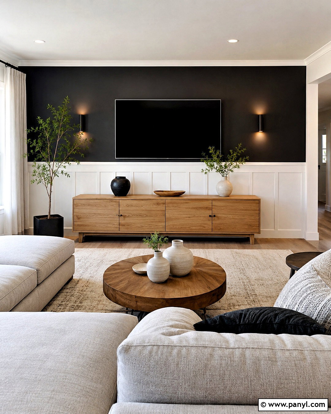 White Board And Batten With Black TV Wall - 20 White Board And Batten With Black Wall Ideas