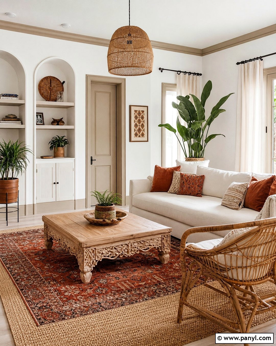 White Boho Room With Beige Trim - 25 White Walls With Beige Trim Ideas