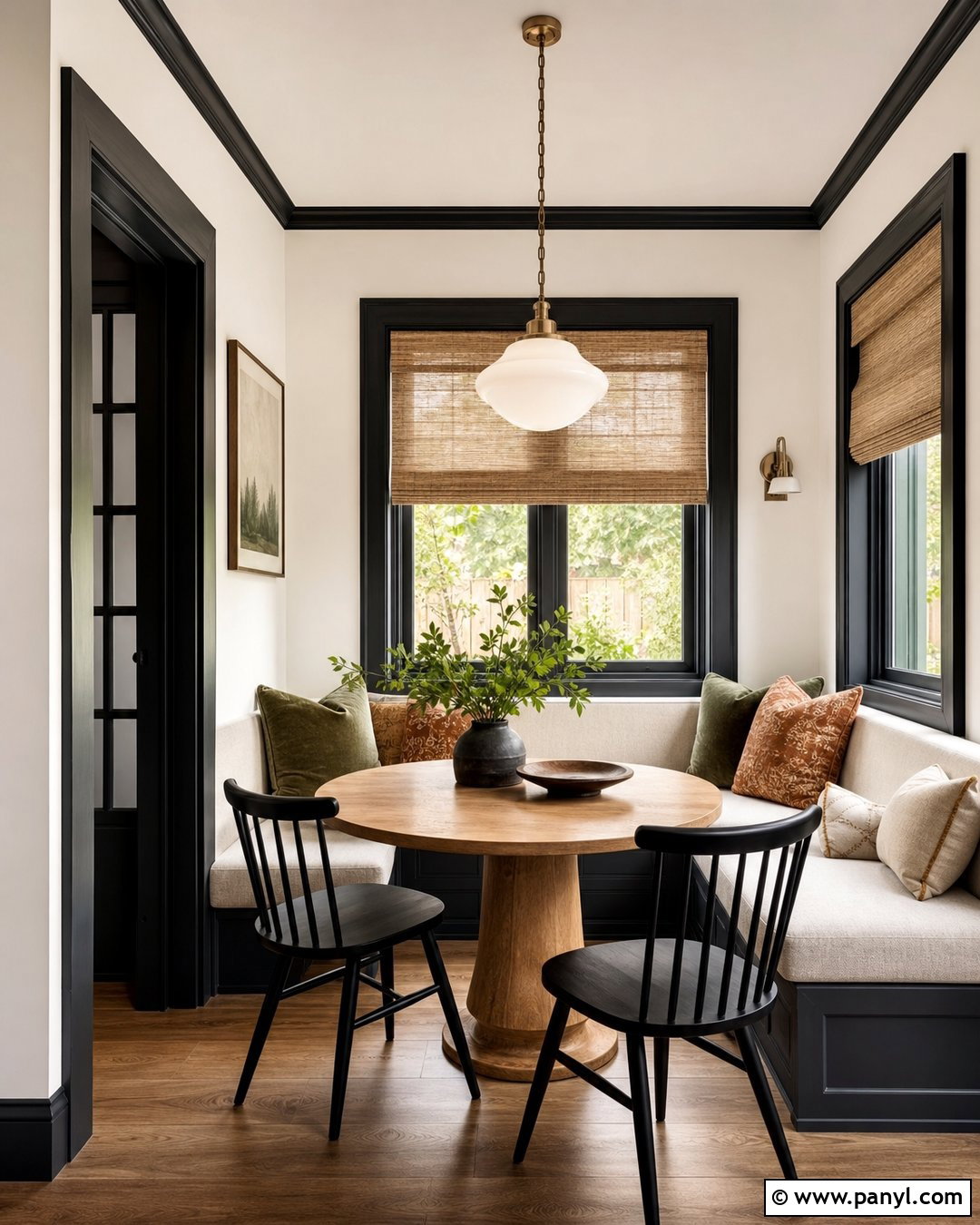 White Breakfast Nook With Black Trim - 25 White Wall With Black Trim Ideas