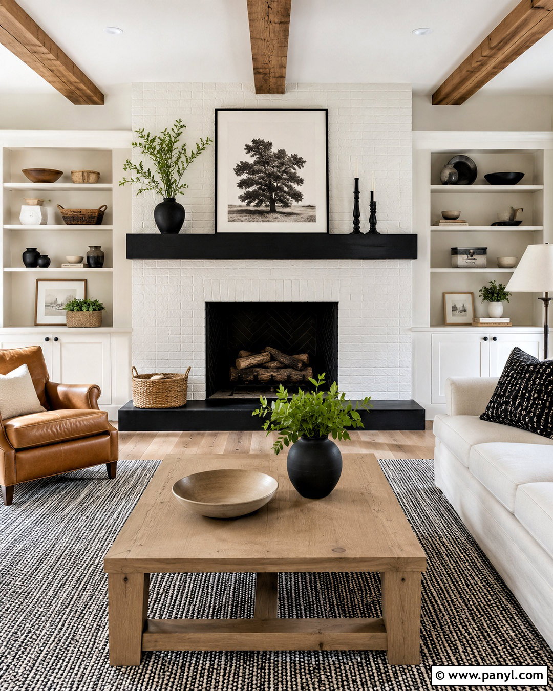 White Brick And Black Mantel Fireplace - 20 black and white fireplace ideas
