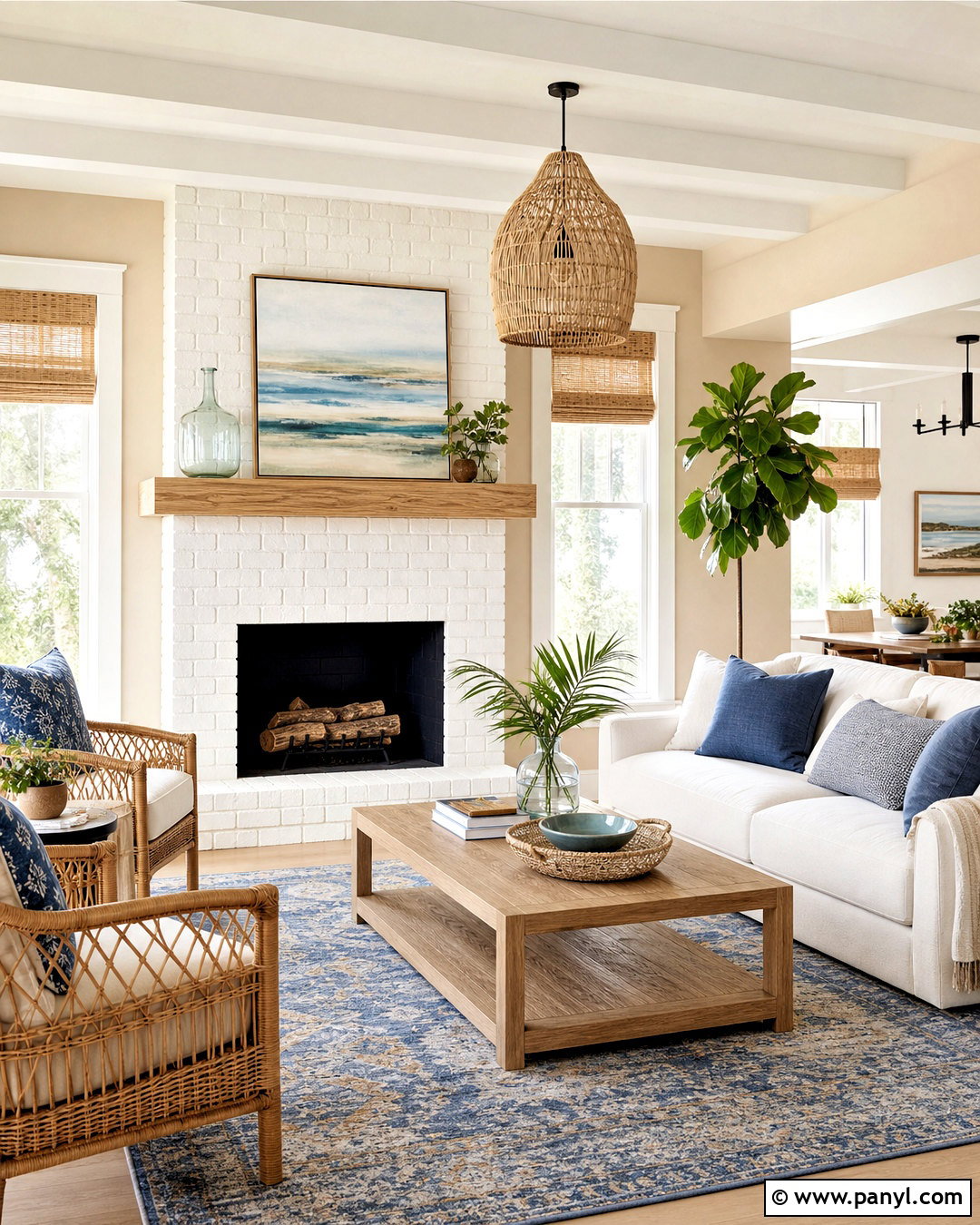 White Brick Coastal Fireplace - 20 white painted brick fireplace ideas