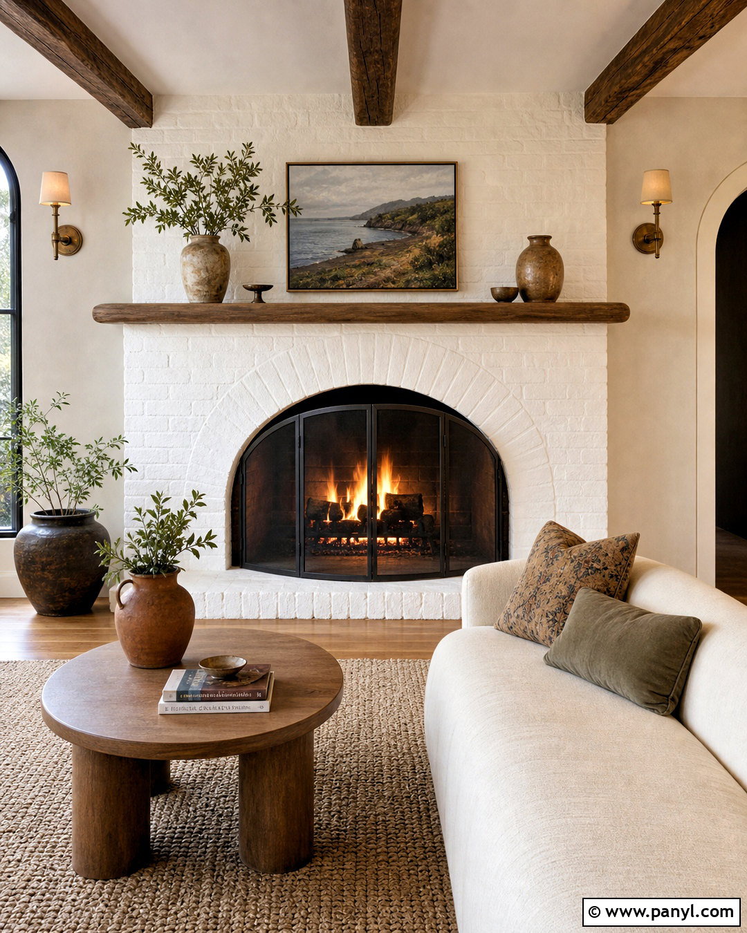 White Brick Fireplace With Arched Firebox - 20 white painted brick fireplace ideas