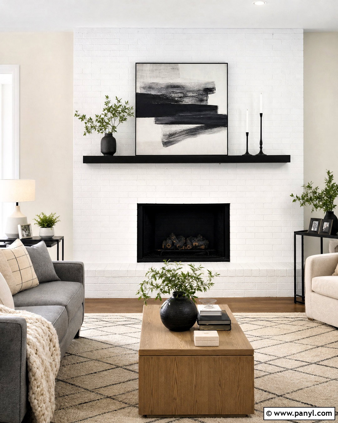 White Brick Fireplace With Black Mantel - 20 white painted brick fireplace ideas