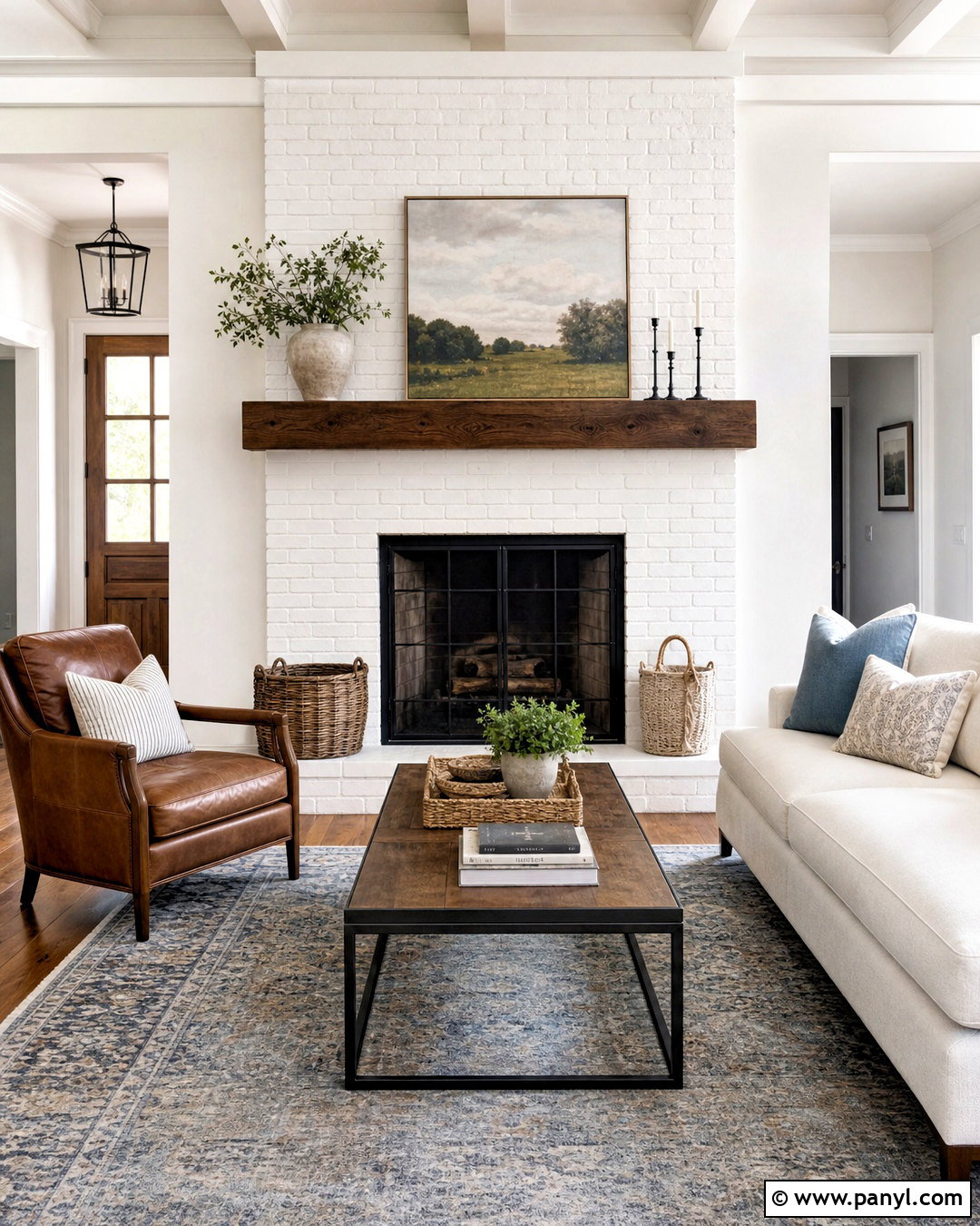 White Brick Fireplace With Dark Wood Mantel - 20 white painted brick fireplace ideas