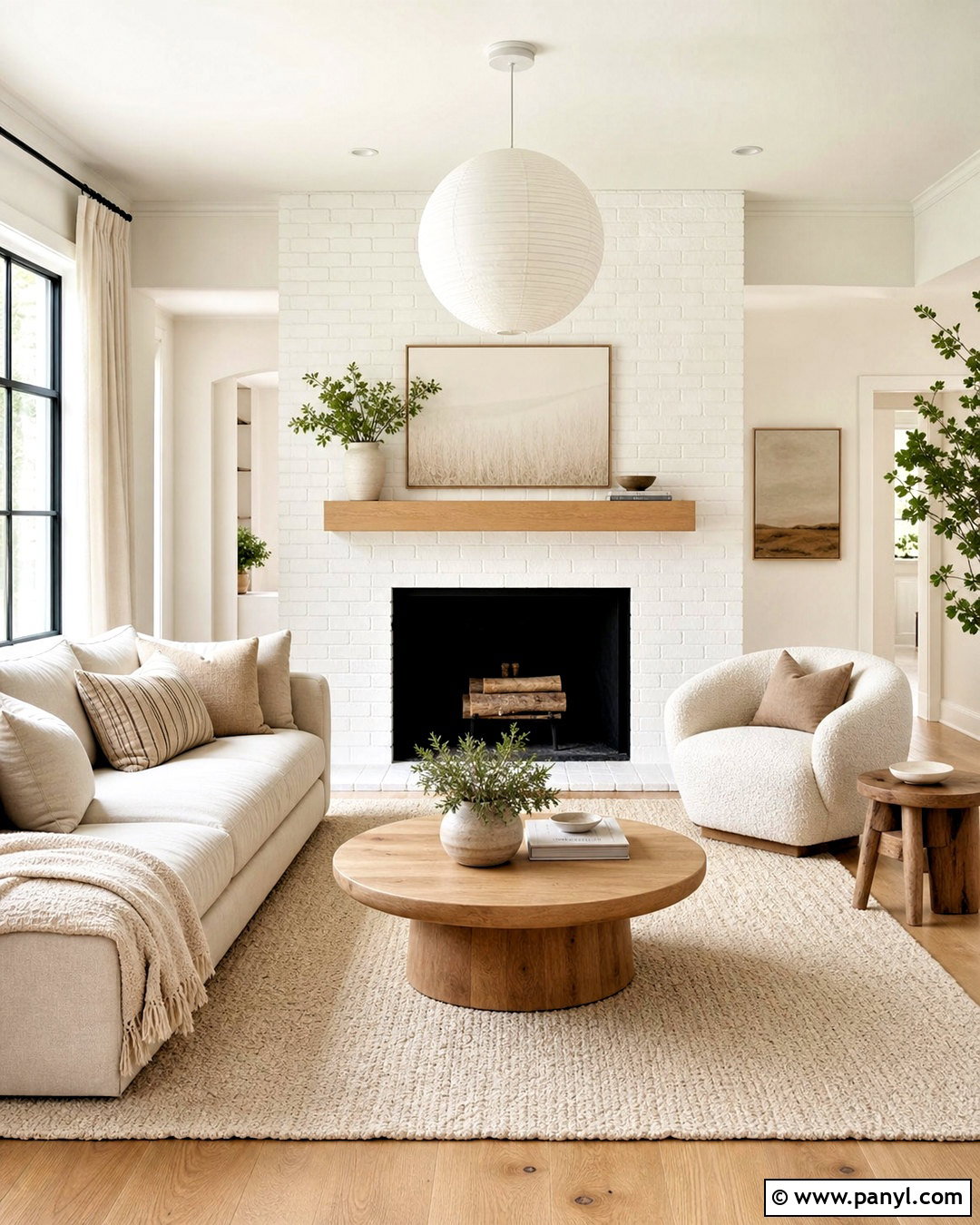White Brick Fireplace With Natural Oak Mantel - 20 white painted brick fireplace ideas