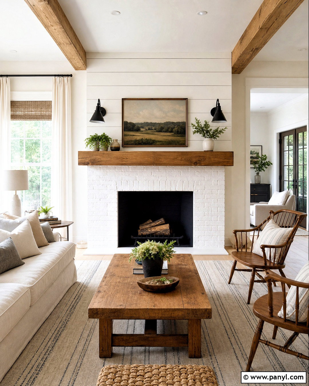 White Brick Fireplace With Shiplap Above - 20 white painted brick fireplace ideas