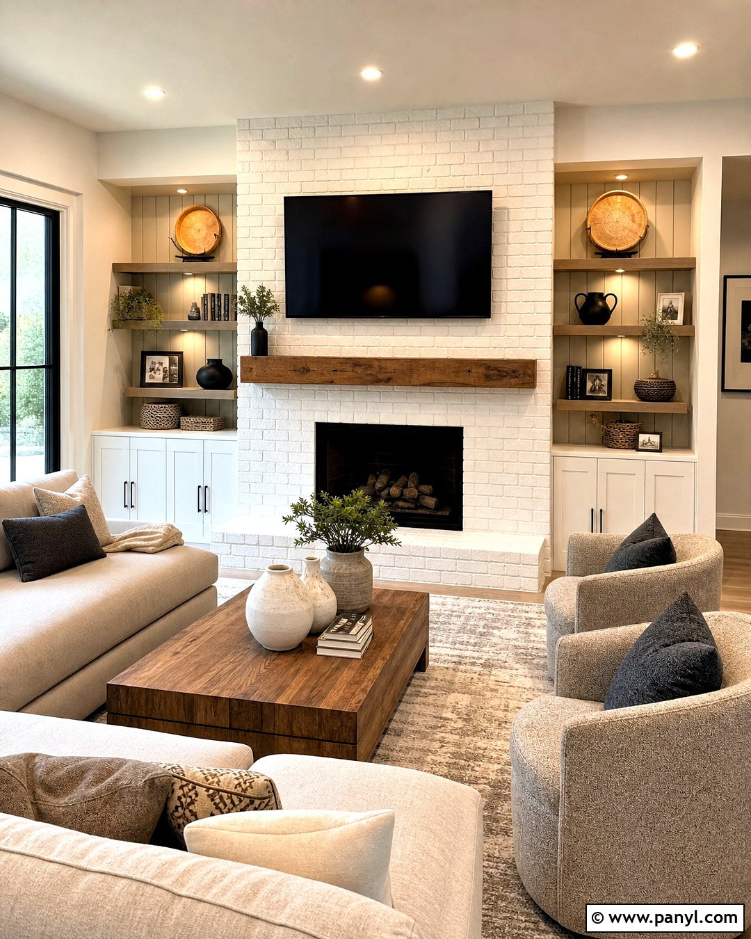 White Brick Fireplace With TV Above - 20 white painted brick fireplace ideas