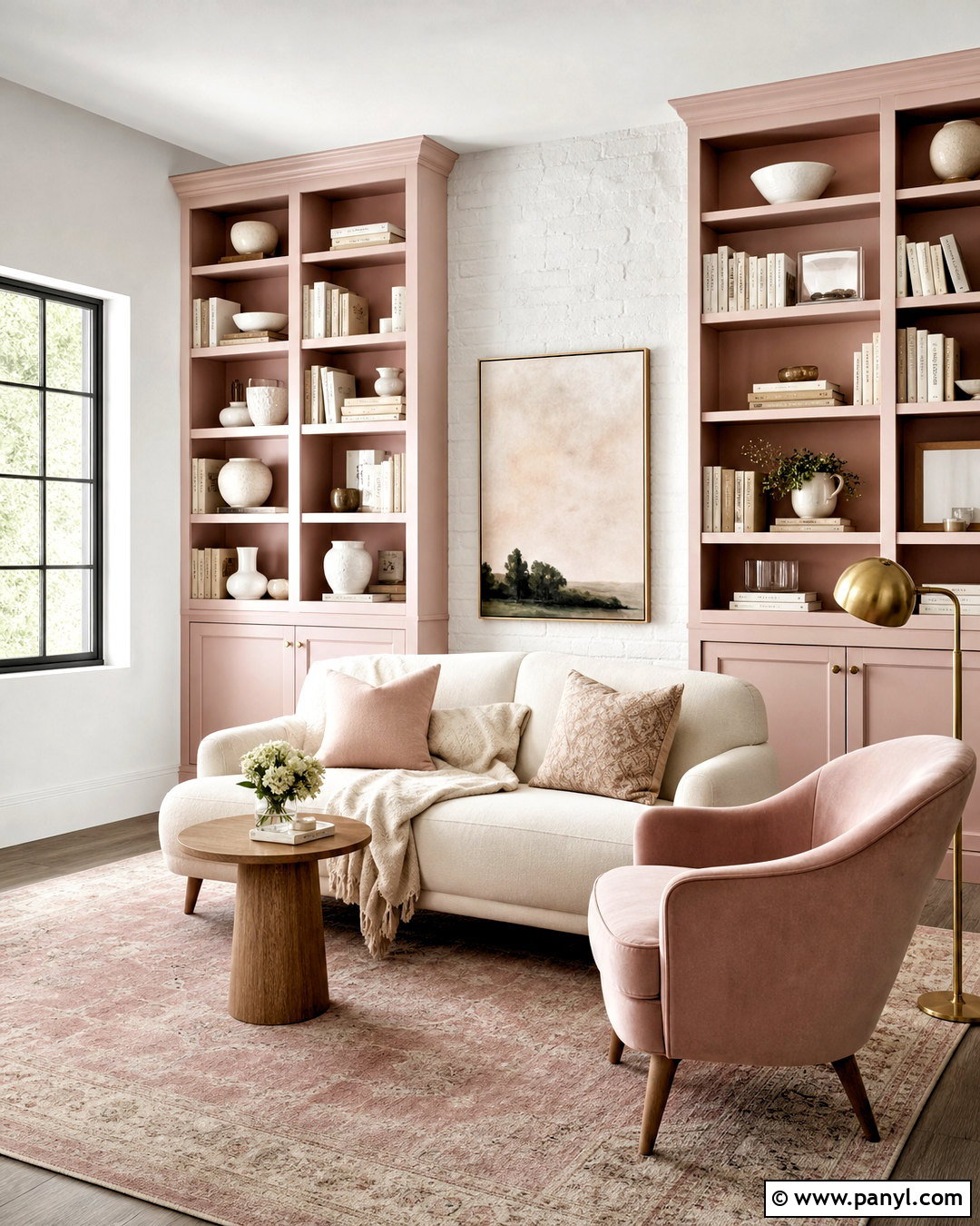 White Brick Wall With Pink Built-Ins - 20 pink and white wall ideas