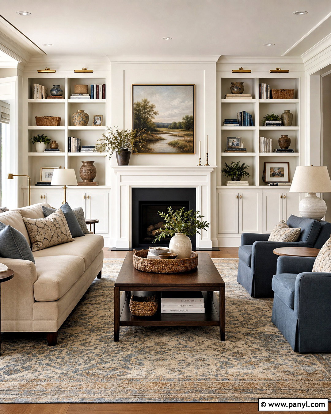 White Built-In Bookshelf Feature Wall - 20 white feature wall ideas