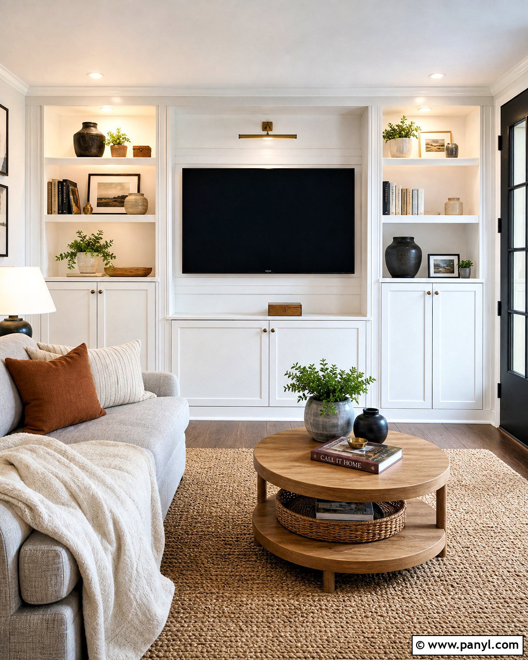 White Built-In TV Wall With Shelves - 20 small living room tv wall ideas