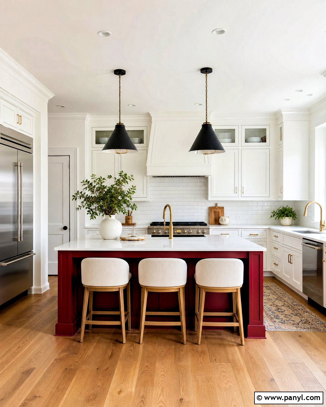 White Cabinets With A Red Kitchen Island - 20 red and white kitchen ideas