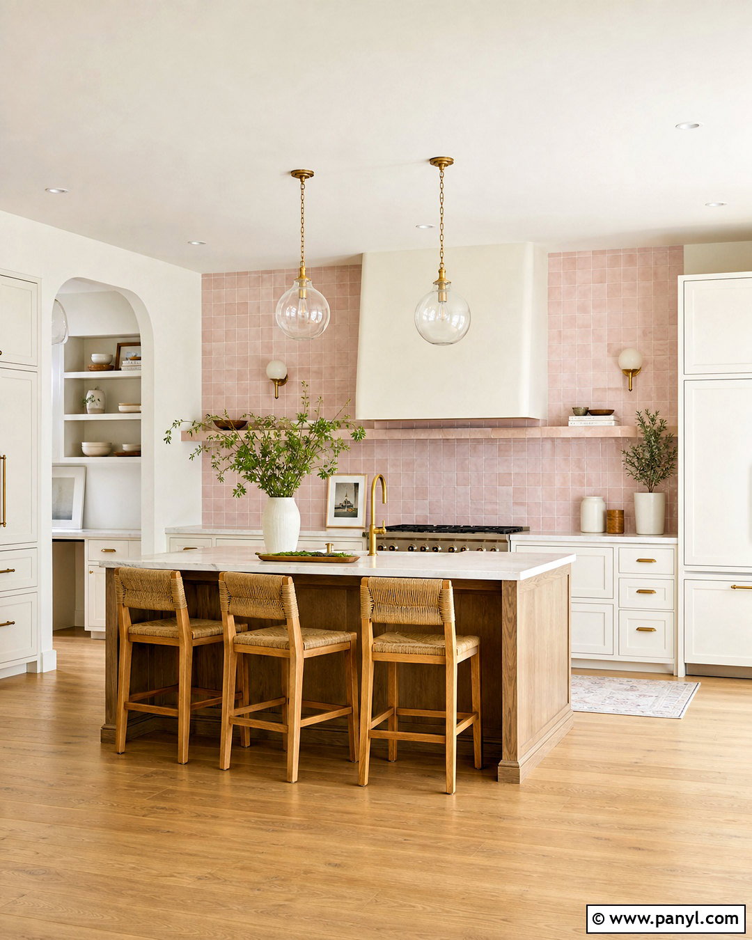 White Cabinets With Pink Zellige Backsplash - 20 white and pink kitchen ideas