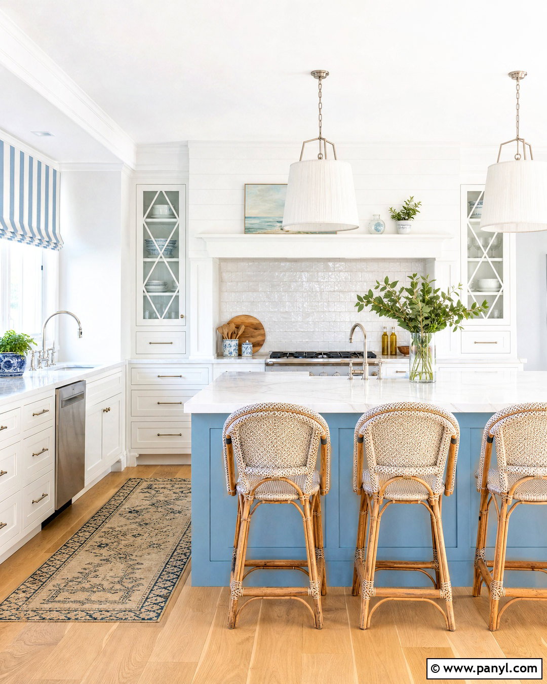 White Coastal Kitchen With Blue Accents - 20 white kitchen with blue accents