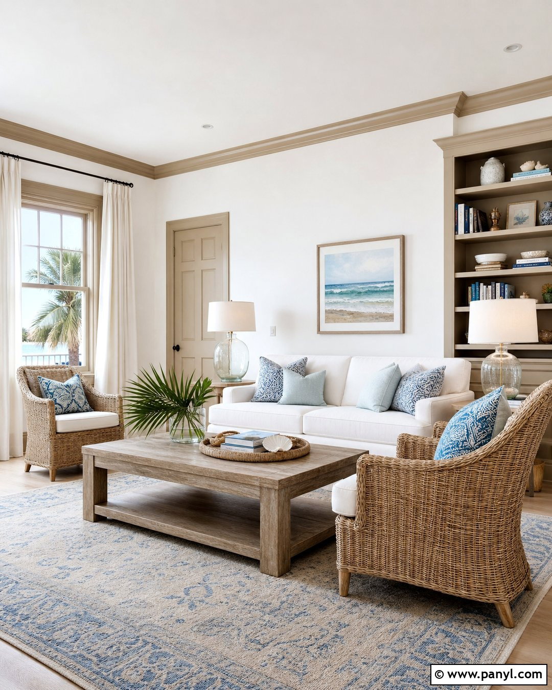 White Coastal Room With Beige Trim - 25 White Walls With Beige Trim Ideas