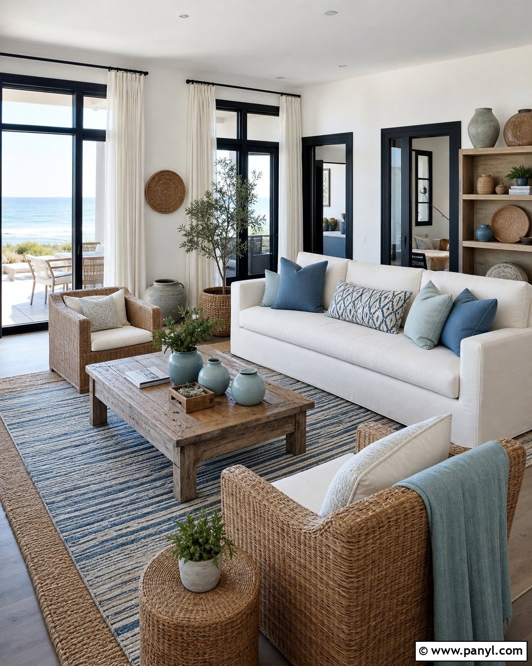 White Coastal Room With Black Trim - 25 White Wall With Black Trim Ideas