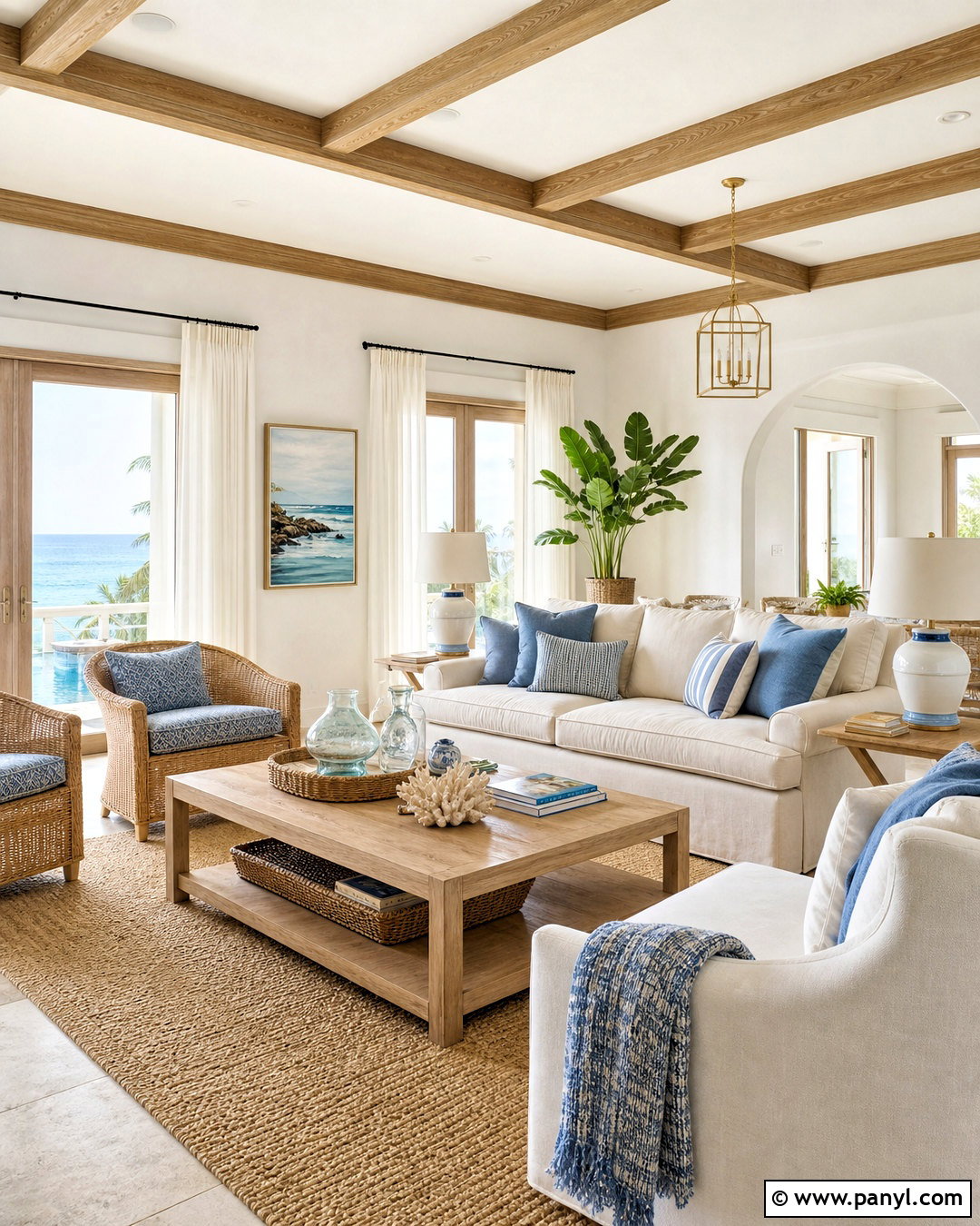 White Coastal Room With Wood Trim - 20 white walls with wood trim ideas