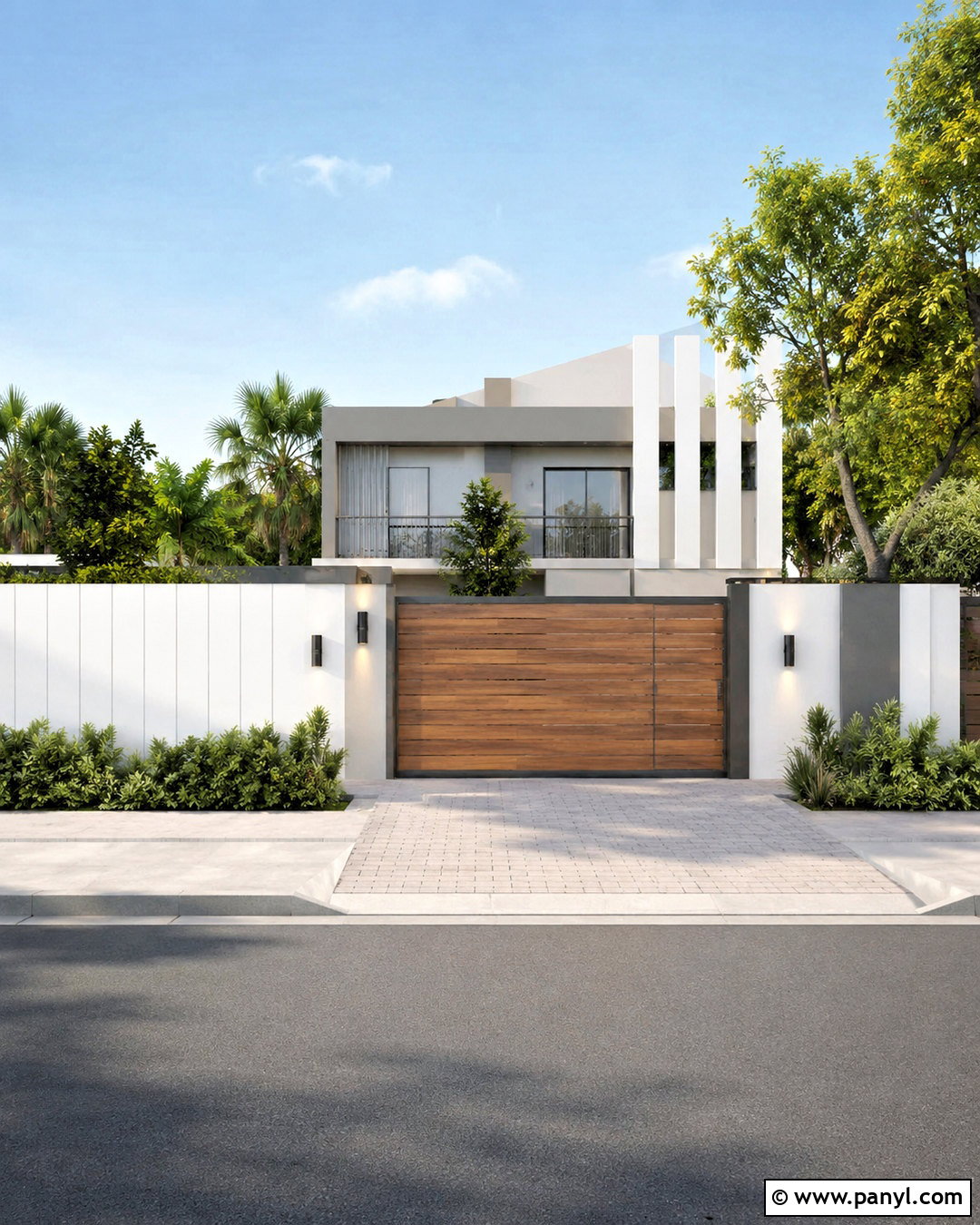 White Compound Wall With Wood Gate - 20 compound wall design exterior modern ideas