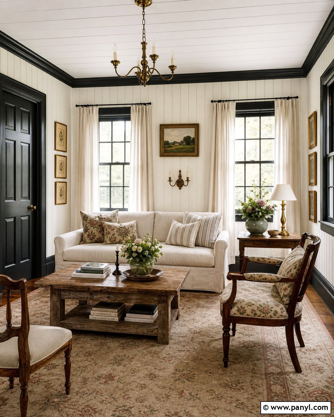 White Cottage Room With Black Trim - 25 White Wall With Black Trim Ideas