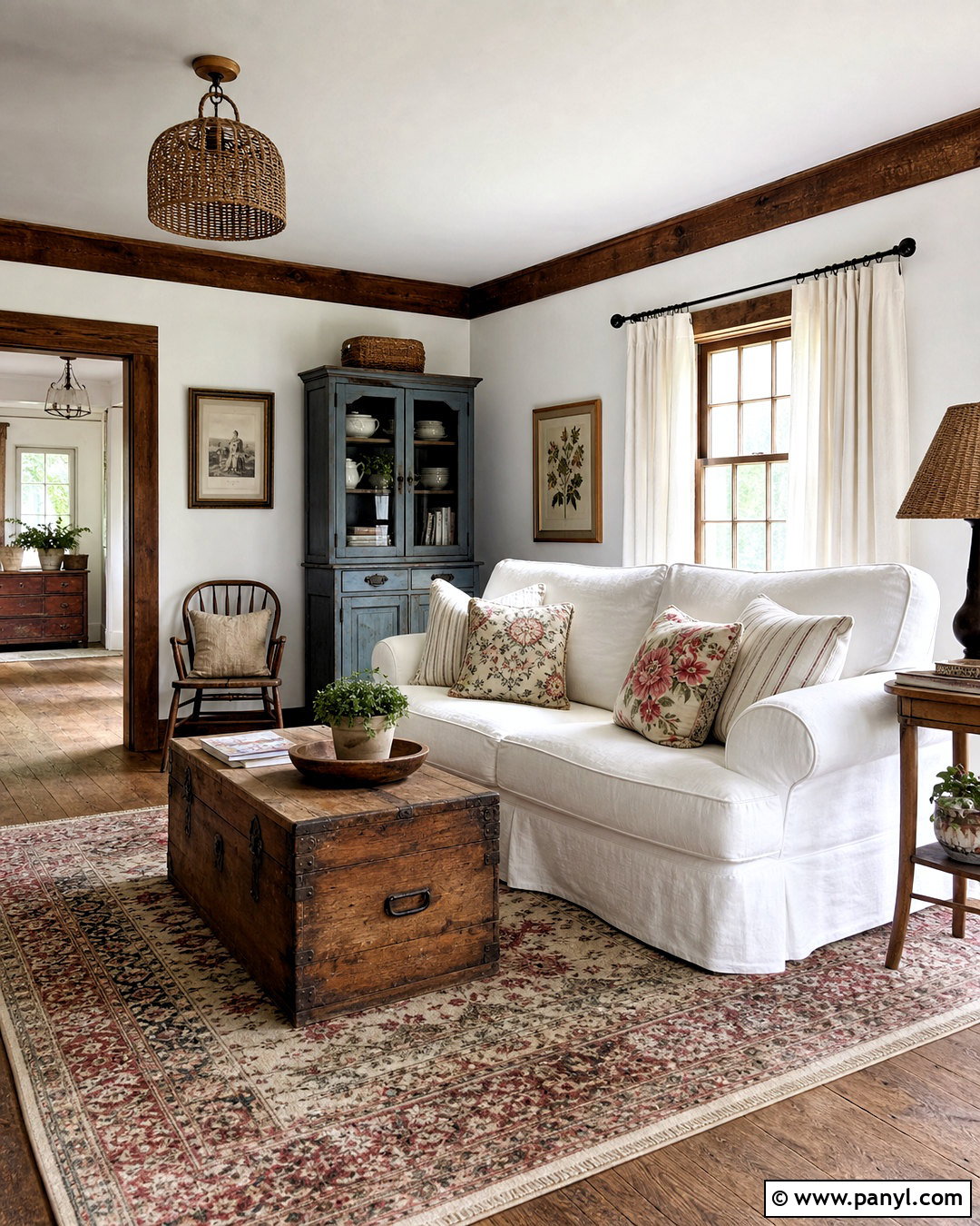 White Cottage Room With Wood Trim - 20 white walls with wood trim ideas
