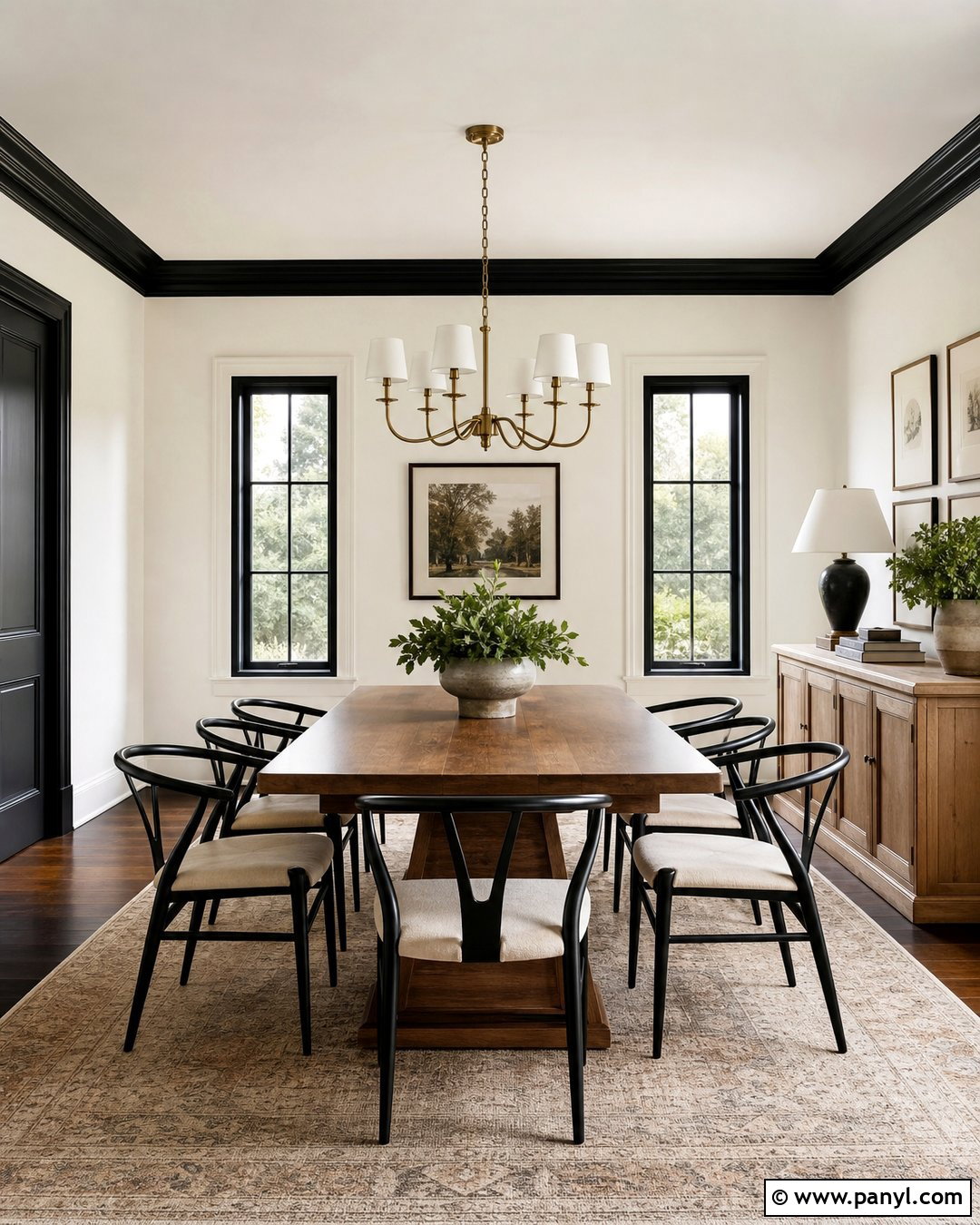 White Dining Room With Black Crown Molding - 25 White Wall With Black Trim Ideas