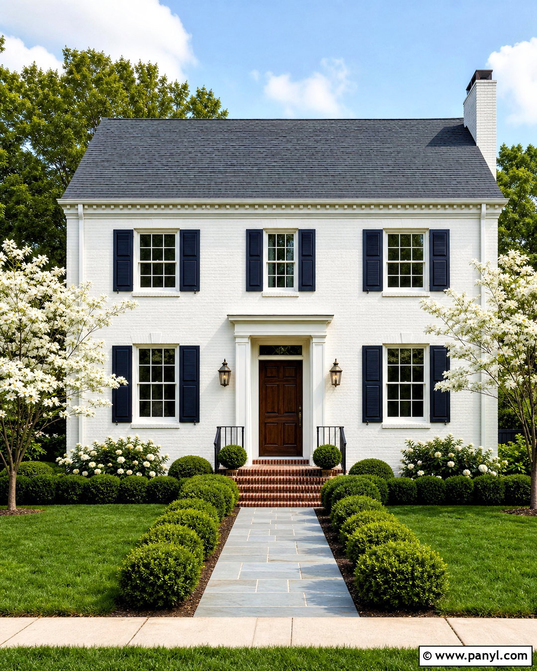 White Dove Exterior With Navy Shutters - 20 white dove color palette ideas