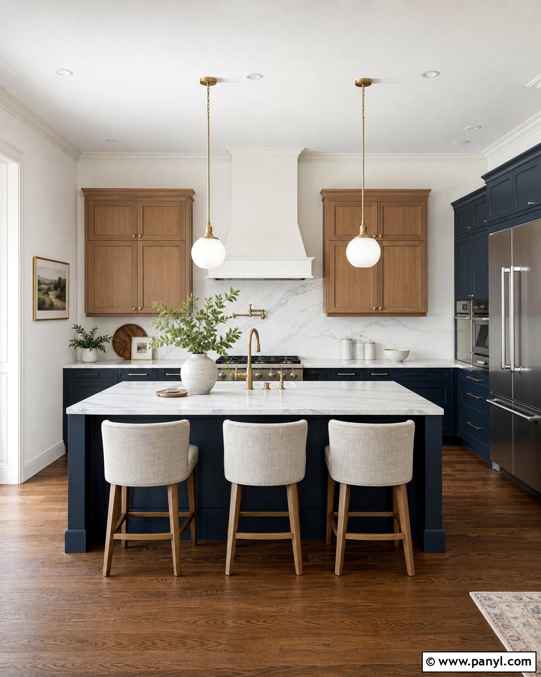 White Dove Walls With Navy Cabinets - 35 bm white dove walls