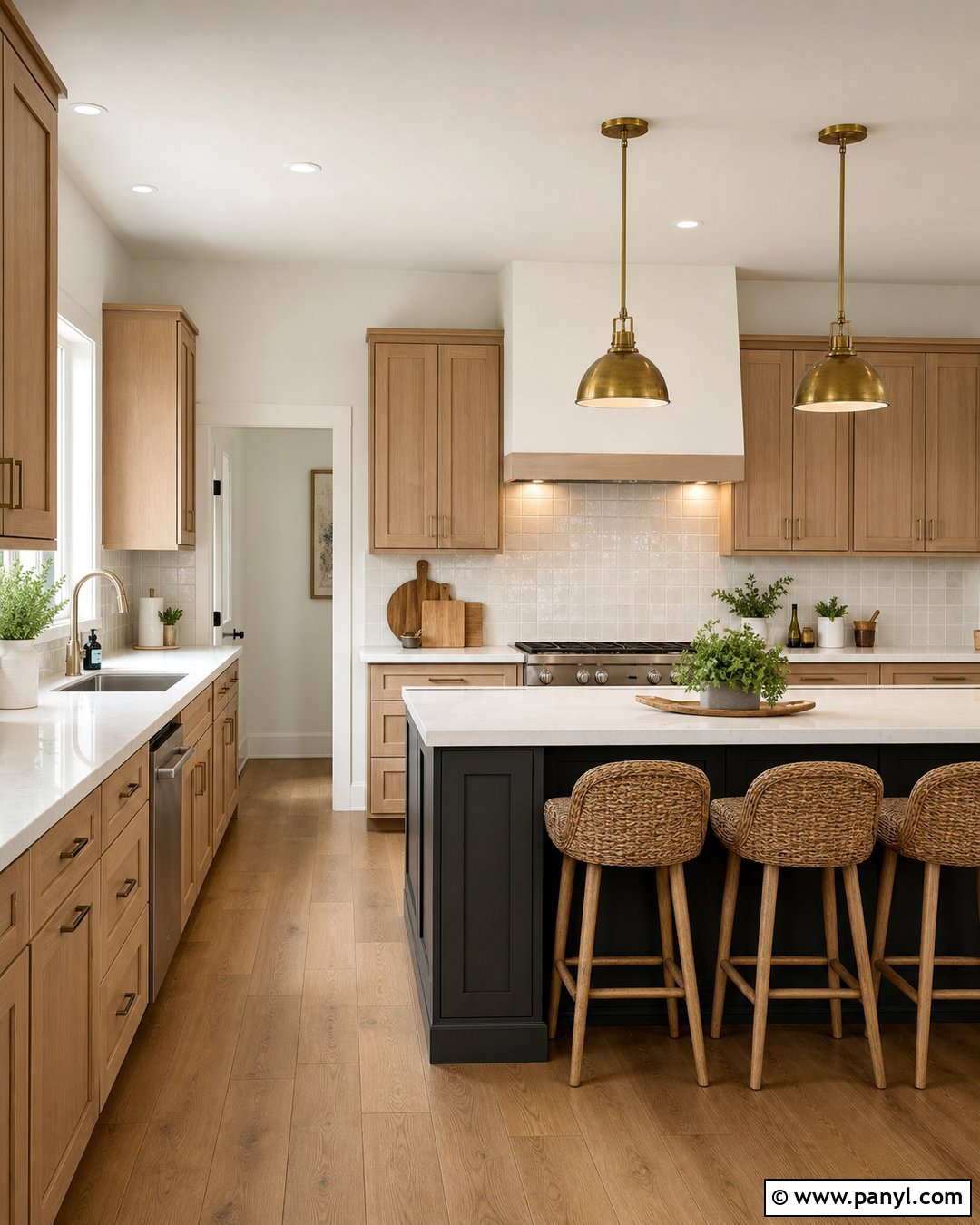 White Dove Walls With Oak Kitchen Cabinets - 35 bm white dove walls