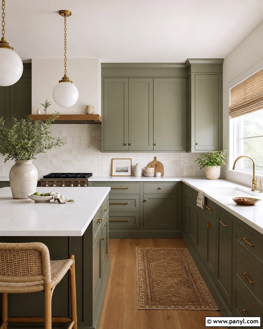 White Dove Walls With Sage Green Cabinets - 35 bm white dove walls