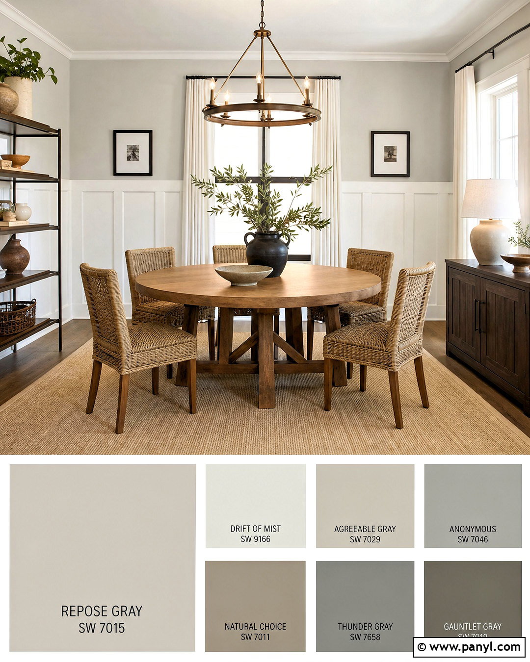 White Duck Dining Room With Repose Gray - 20 repose gray coordinating colors