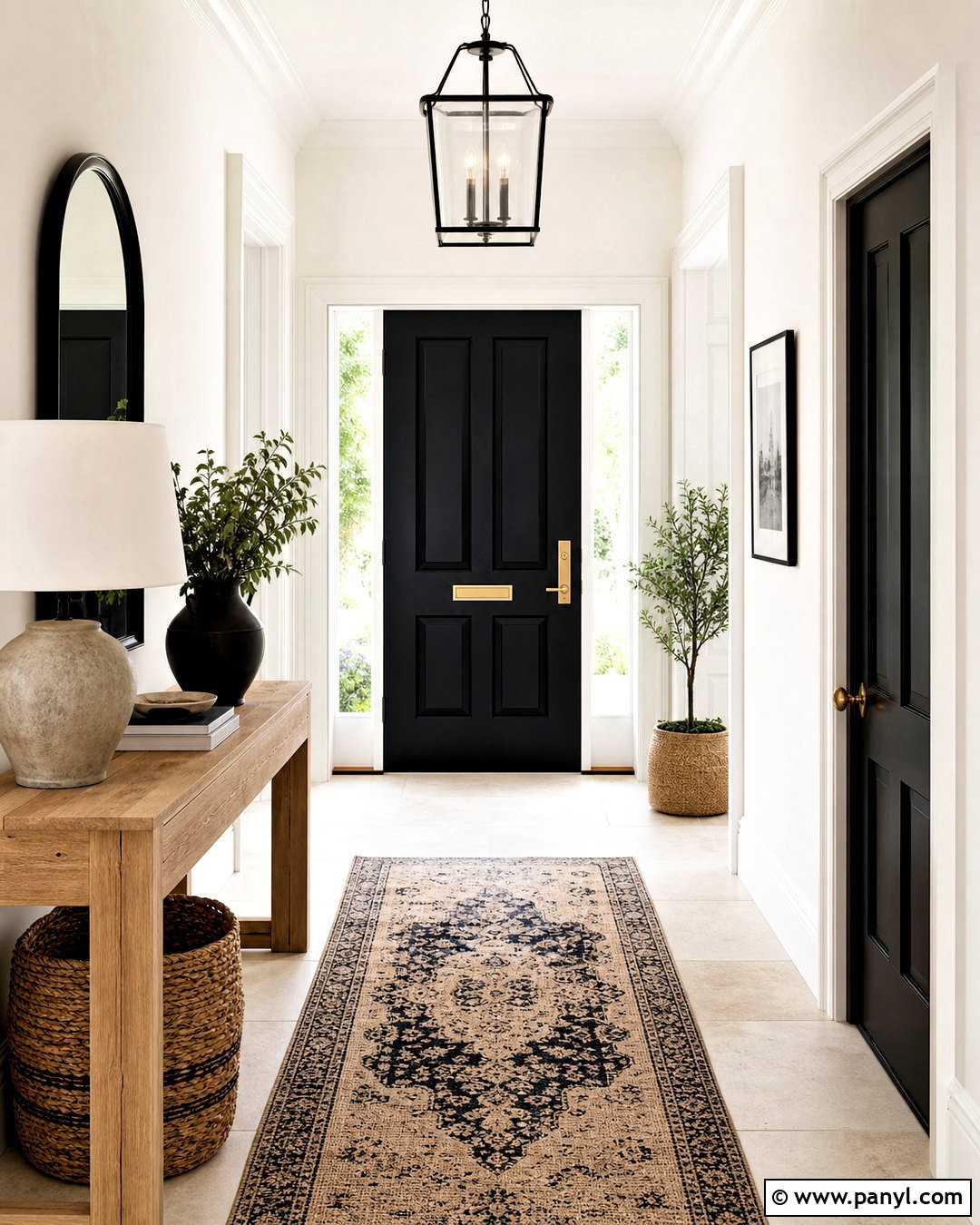 White Entryway With Black Front Door - 20 white walls with black doors