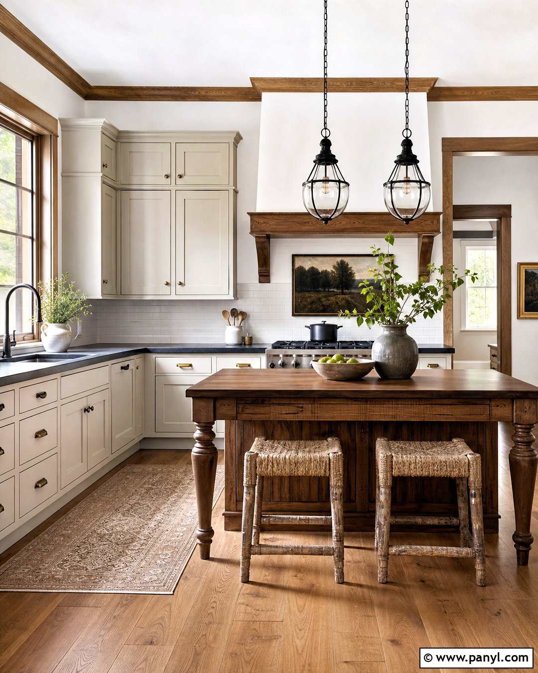White Farmhouse Kitchen With Wood Trim - 20 white walls with wood trim ideas