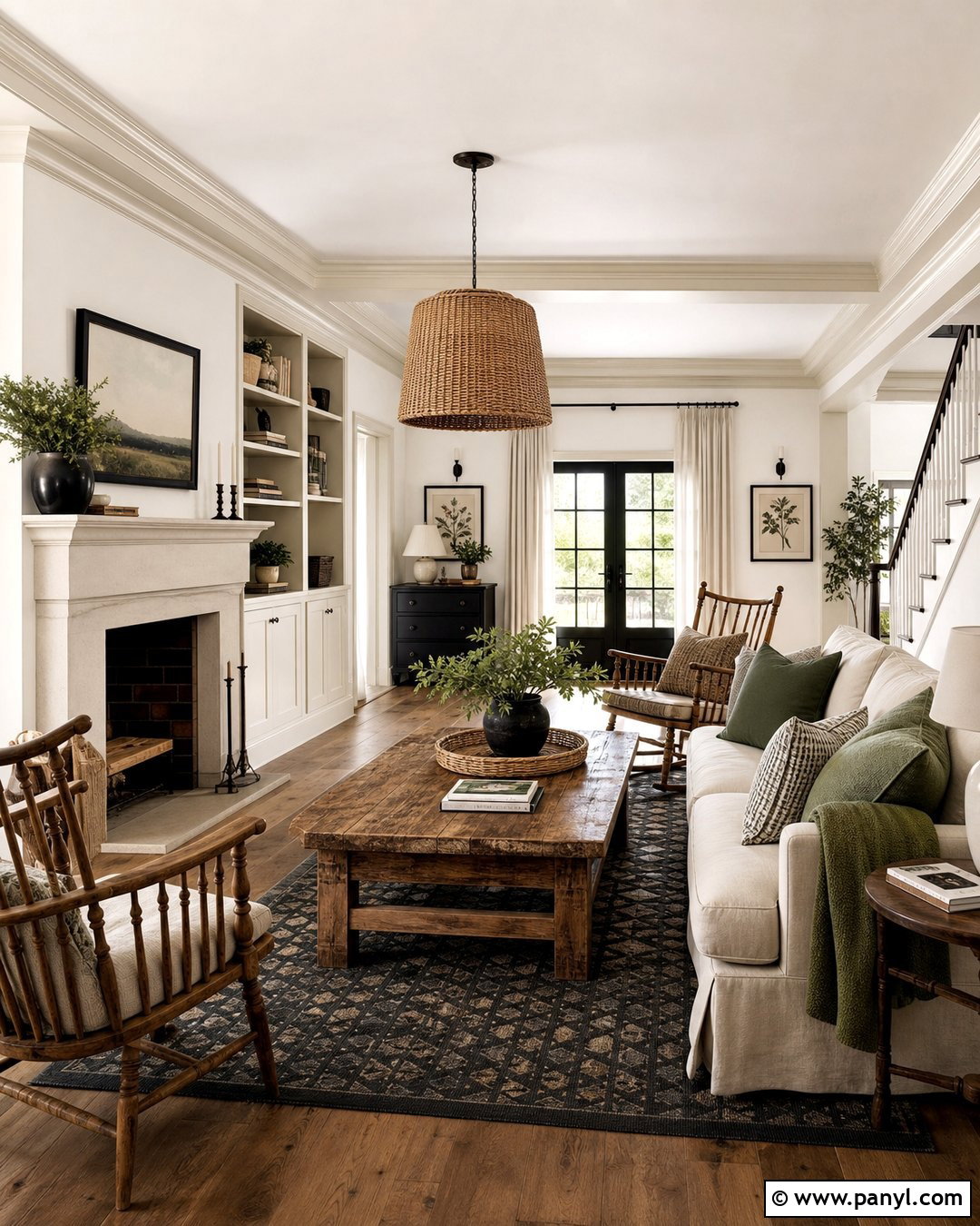 White Farmhouse Living Room With Cream Trim - 30 white walls with cream trim ideas