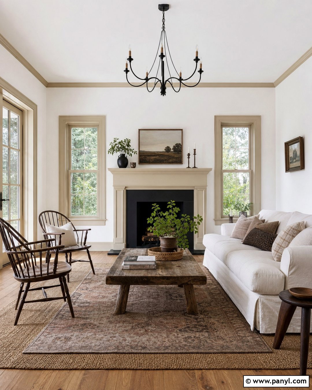 White Farmhouse Room With Beige Trim - 25 White Walls With Beige Trim Ideas
