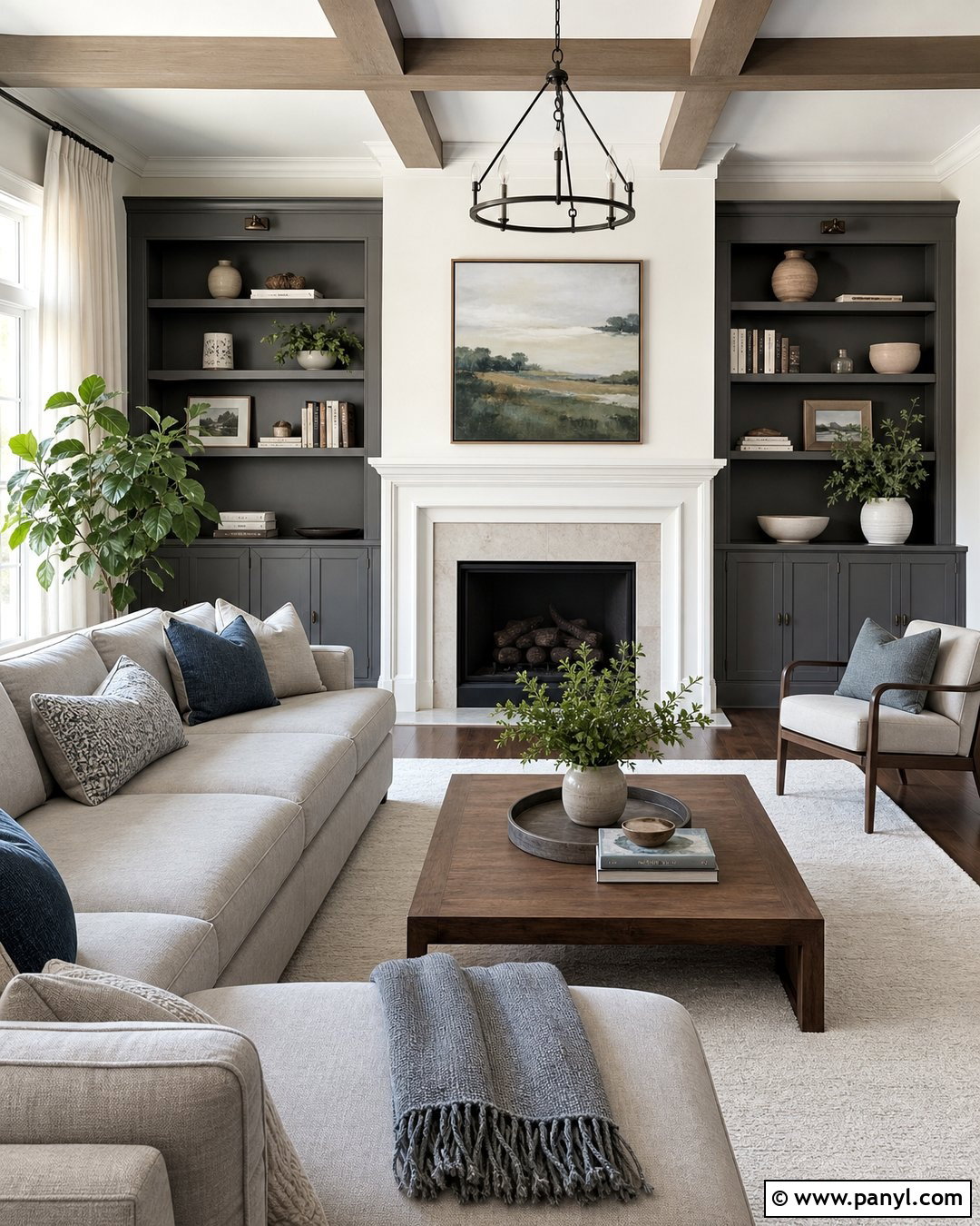 White Fireplace Wall With Grey Built-Ins - 25 White Grey Walls