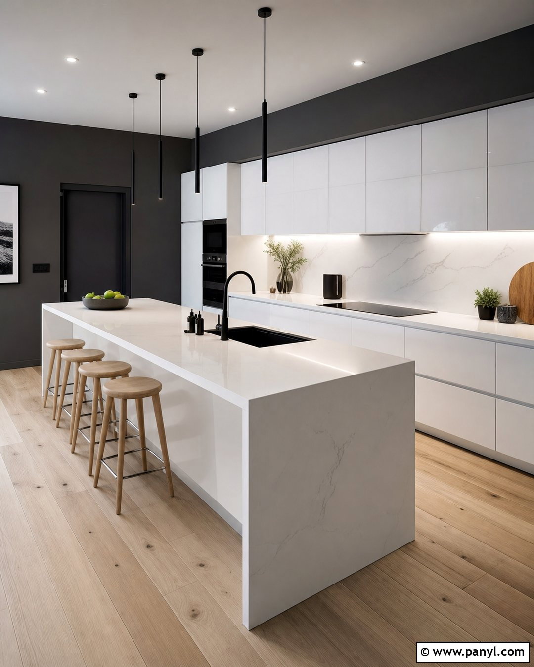 White Flat Panel Kitchen With Charcoal Gray Walls - 20 Modern White Kitchen With Gray Walls
