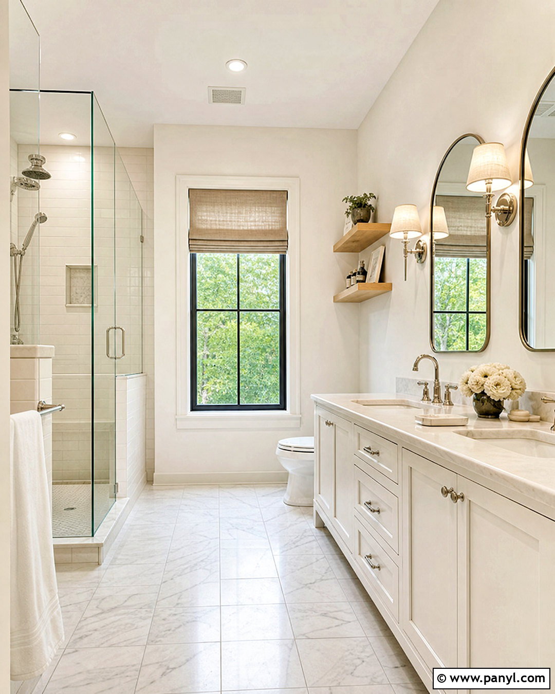 White Flour Bathroom With Marble Tile - 20 white flour sherwin williams ideas