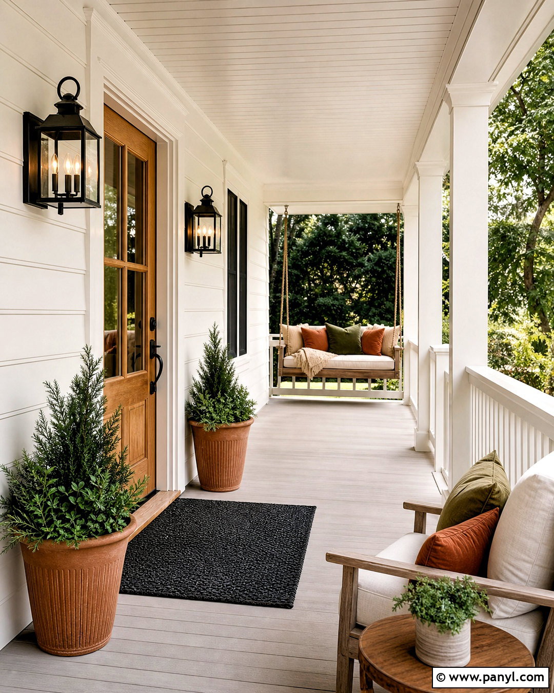White Flour Front Porch With Natural Wood - 20 white flour sherwin williams ideas