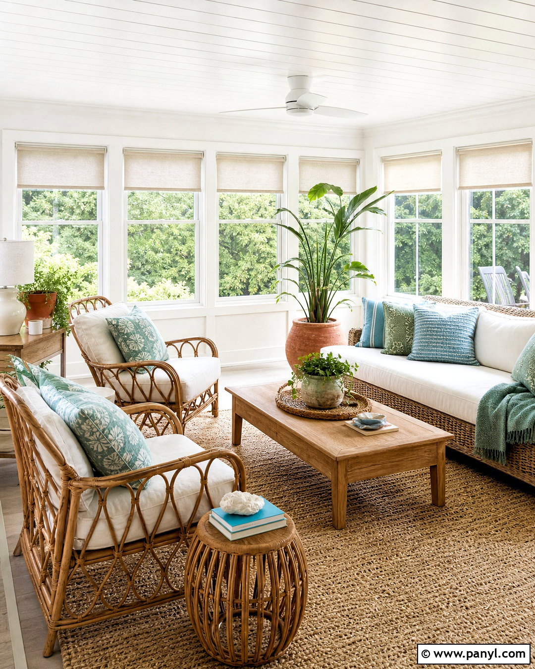 White Flour Sunroom With Wicker Furniture - 20 white flour sherwin williams ideas