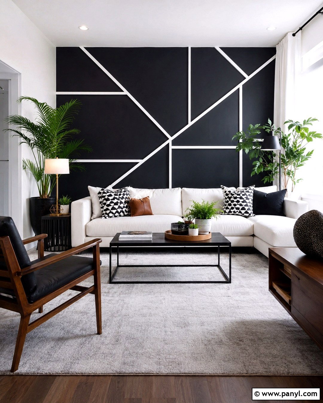 White Geometric Living Room Accent Wall - 20 White And Black Accent Wall Ideas