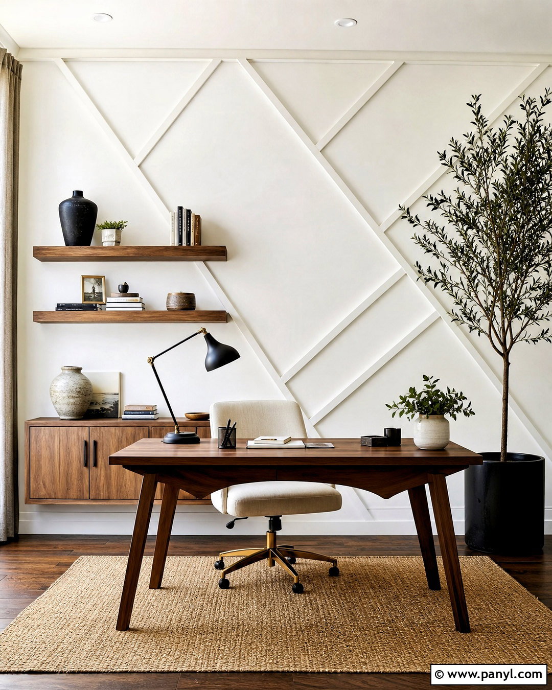 White Geometric Wood Feature Wall - 20 white feature wall ideas