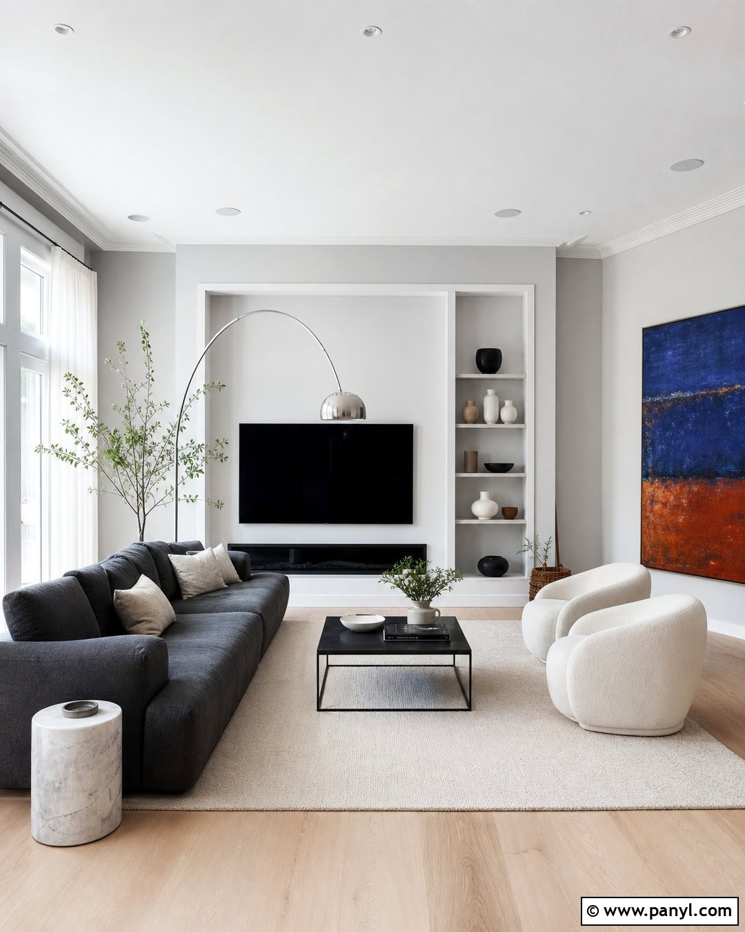 White Grey Modern Living Room Walls - 25 White Grey Walls