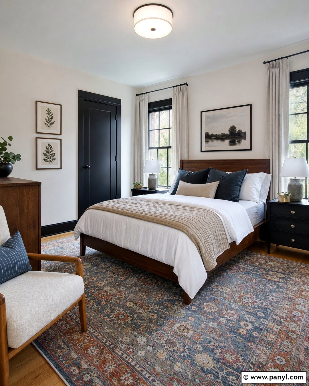 White Guest Bedroom With Black Trim - 25 White Wall With Black Trim Ideas
