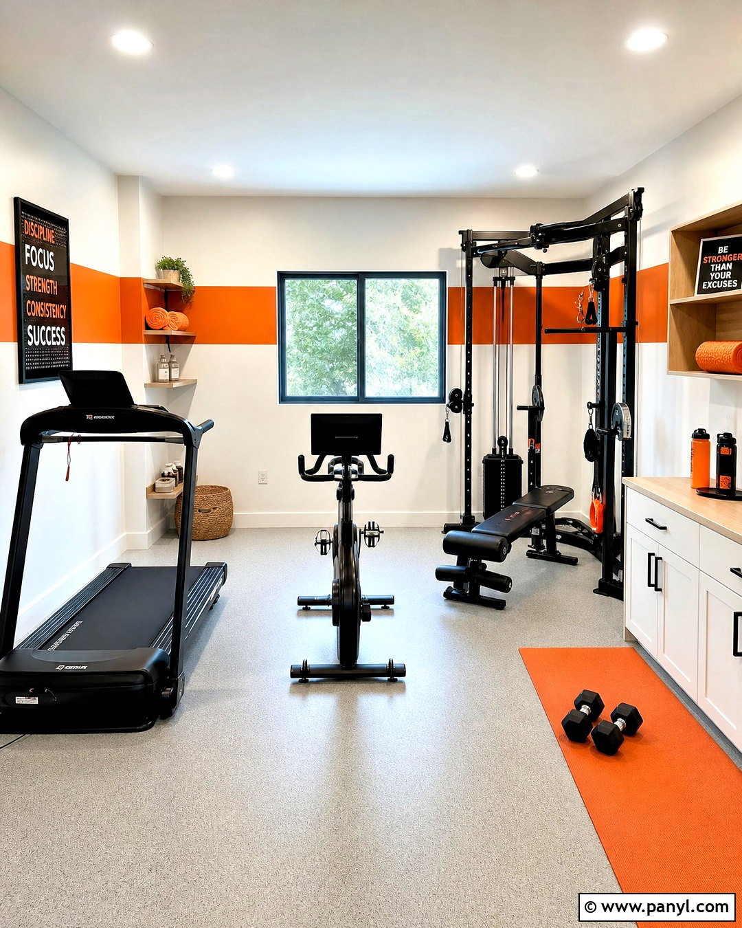White Gym Wall With Orange Line - 20 gym wall painting ideas