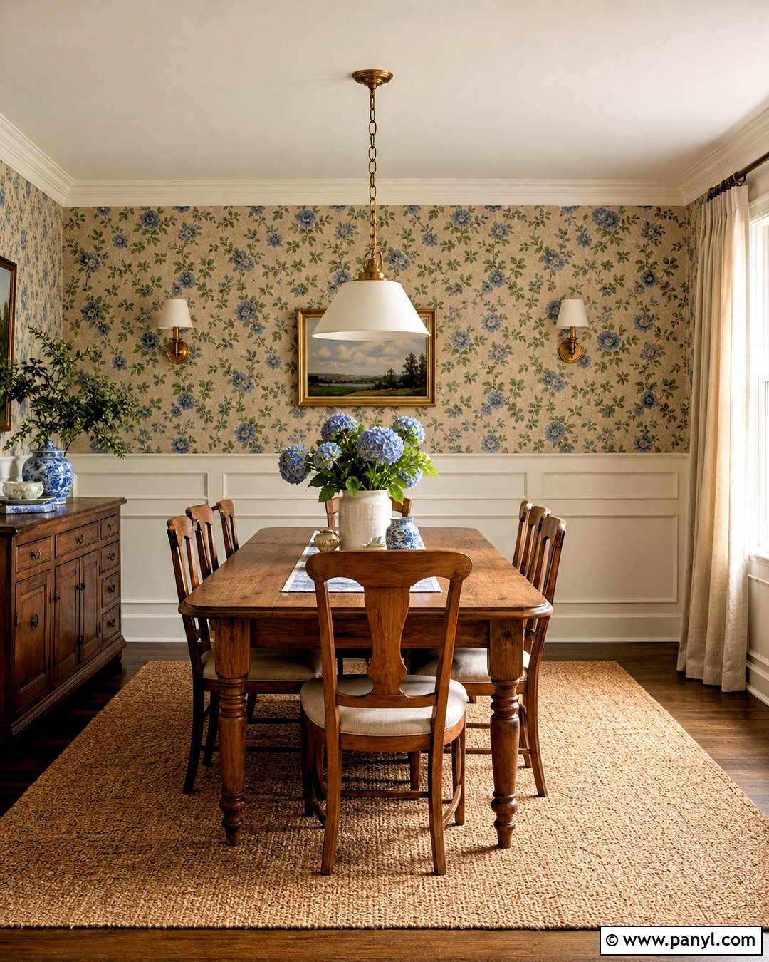 White Half Wall Paneling With Floral Wallpaper - 20 half paneled walls