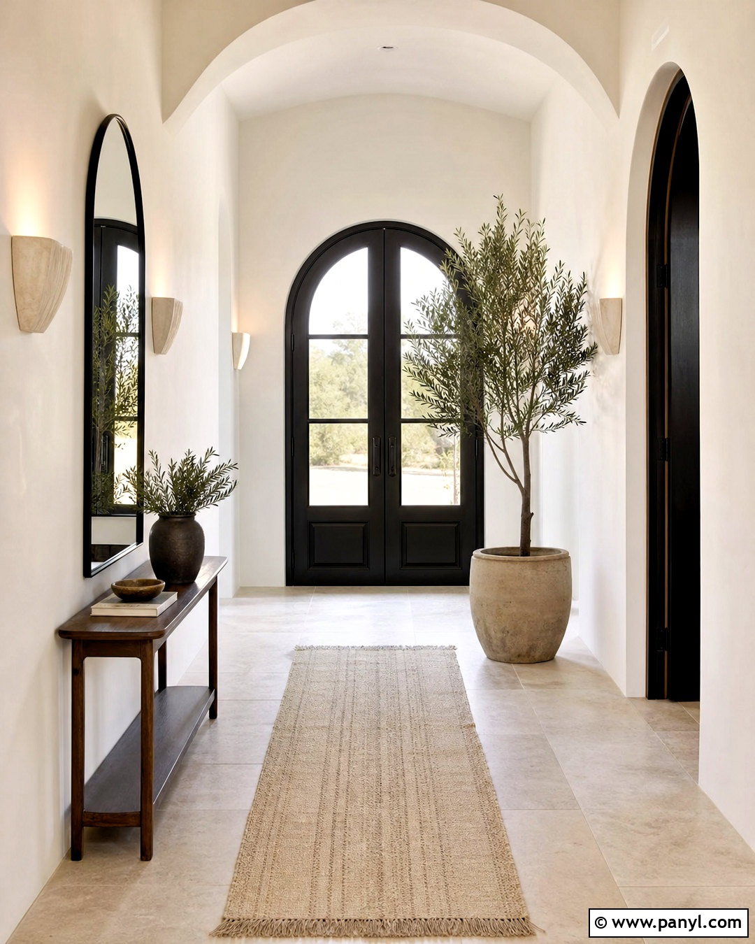 White Hallway With Arched Black Doors - 20 white hallway black doors