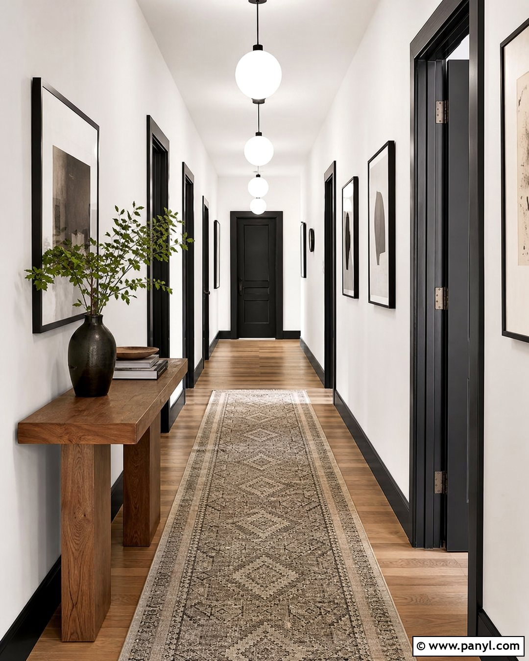 White Hallway With Black Baseboards - 25 White Wall With Black Trim Ideas