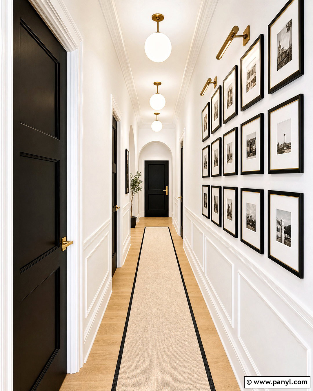 White Hallway With Black Doors And Gallery Wall - 20 white hallway black doors
