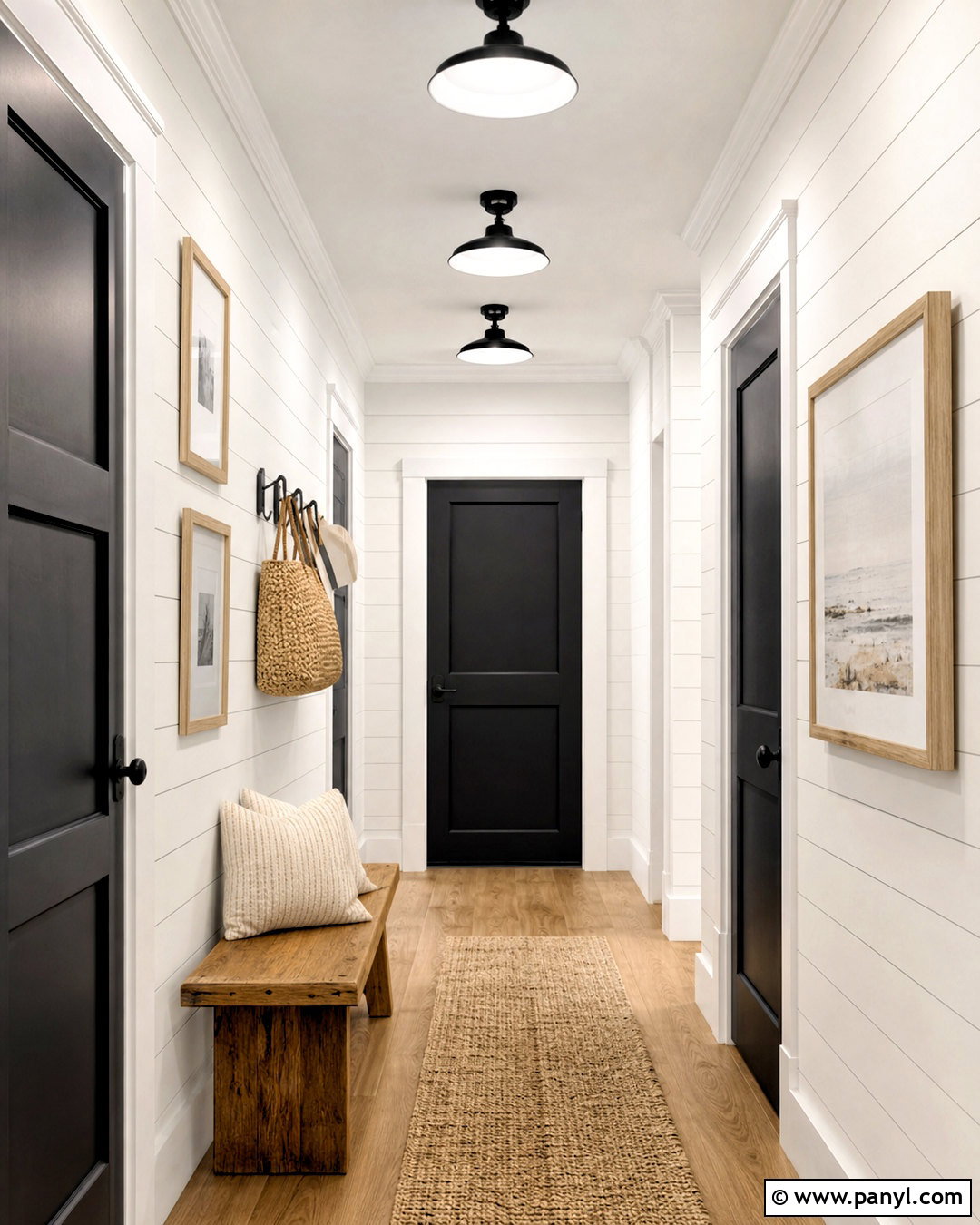 White Hallway With Black Doors And Shiplap - 20 white hallway black doors