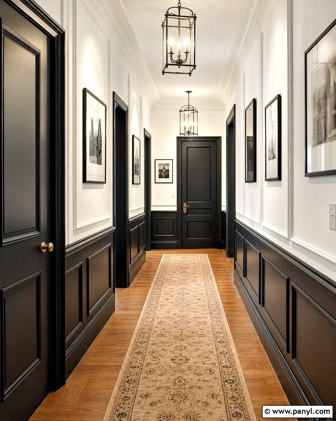 White Hallway With Black Doors And Wainscoting - 20 white hallway black doors